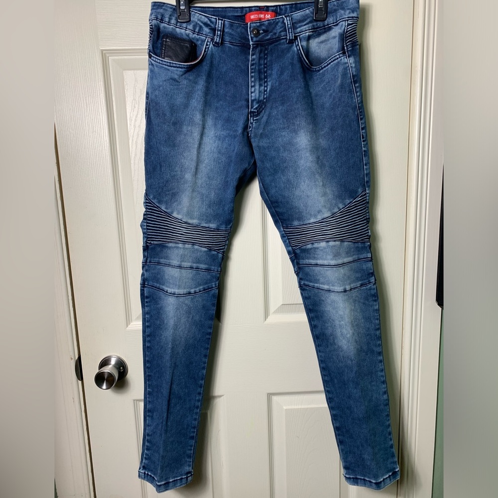 Ron Tomson | Leather Detail Moto Jeans - 32